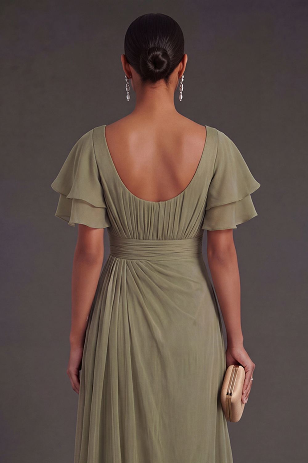 Dusty Sage Sheath V Neck Ruched Long Formal Dress