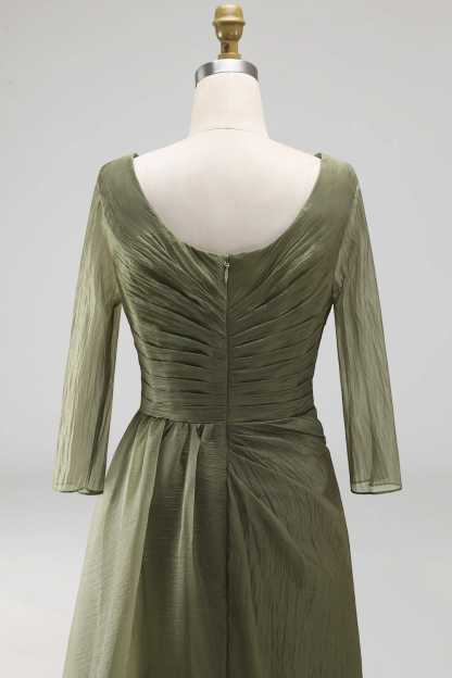 Dusty Sage A Line Round Neck Half Sleeves Long Mother of the Bride Dress