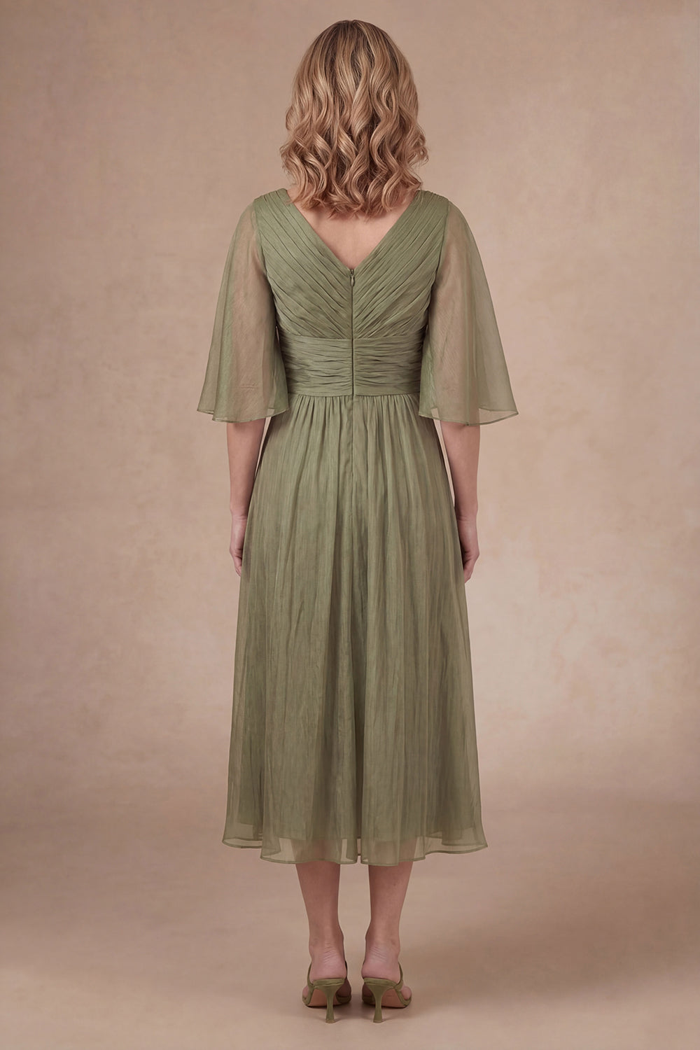 Dusty Sage Sheath Half Sleeves Midi Mother of the Bride Dress