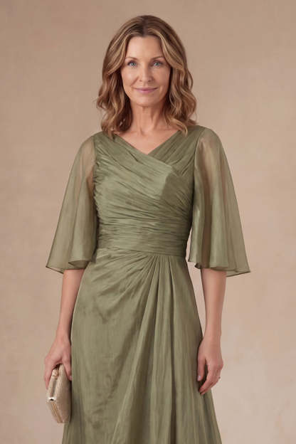 Dusty Sage Sheath Half Sleeves Midi Mother of the Bride Dress
