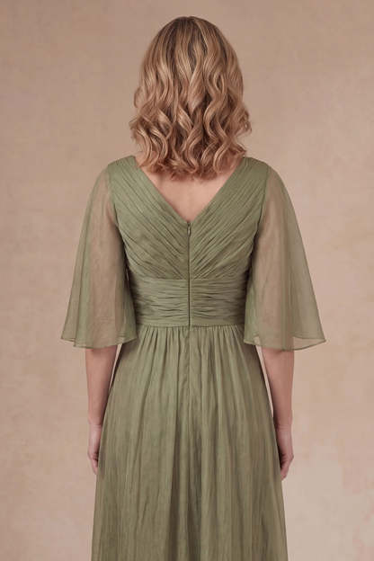 Dusty Sage Sheath Half Sleeves Midi Mother of the Bride Dress