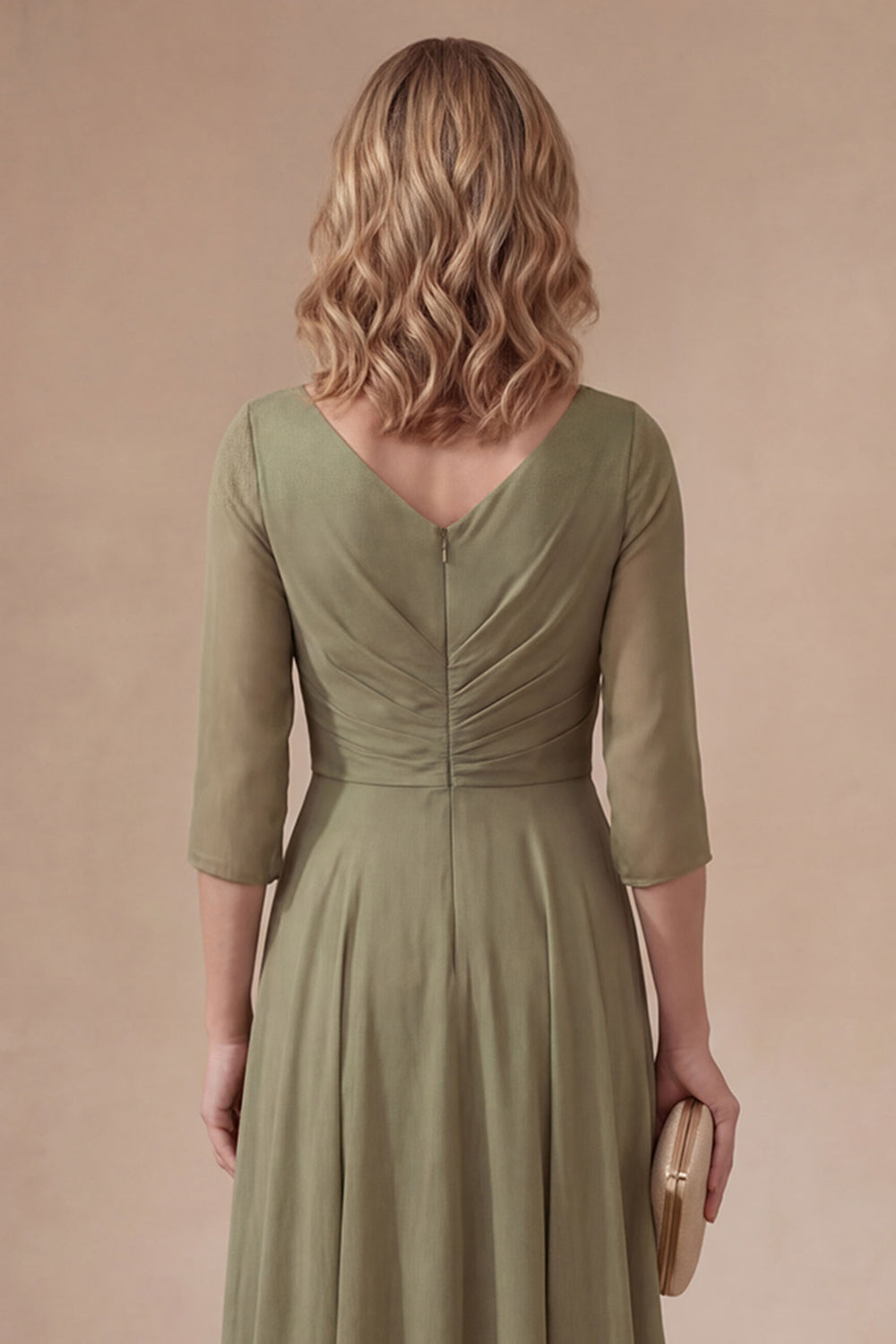 V Neck Dusty Sage Sheath Half Sleeves Midi Mother of the Bride Dress