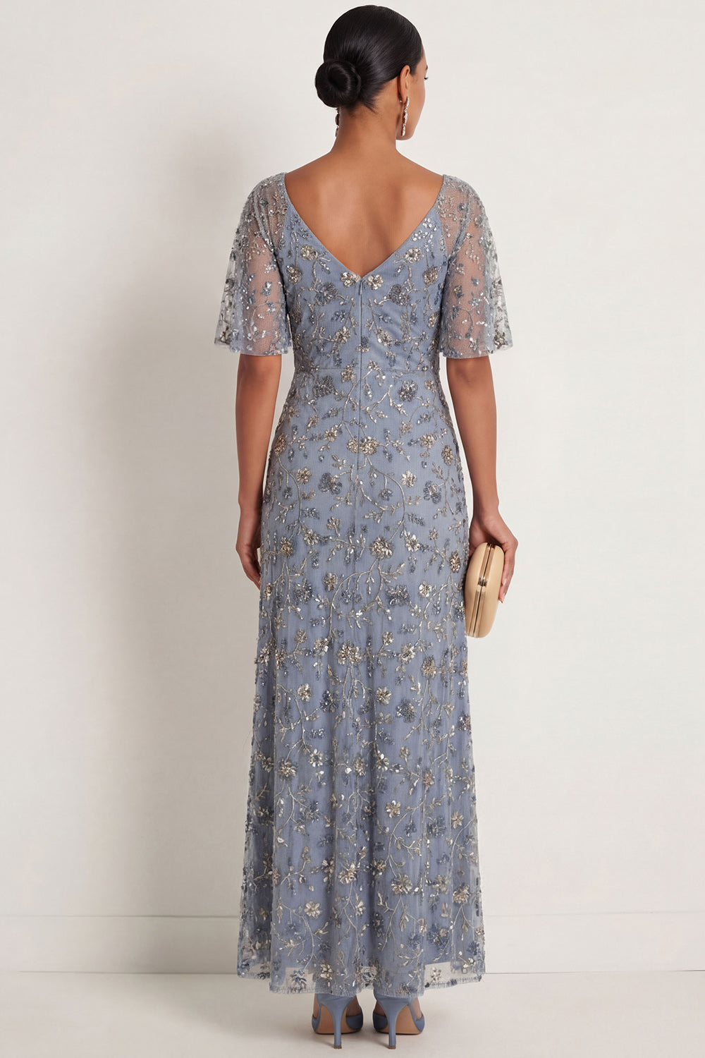 Twilight Sheath Floral V Neck Long Formal Dress