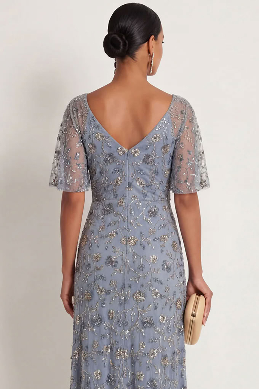 Twilight Sheath Floral V Neck Long Formal Dress