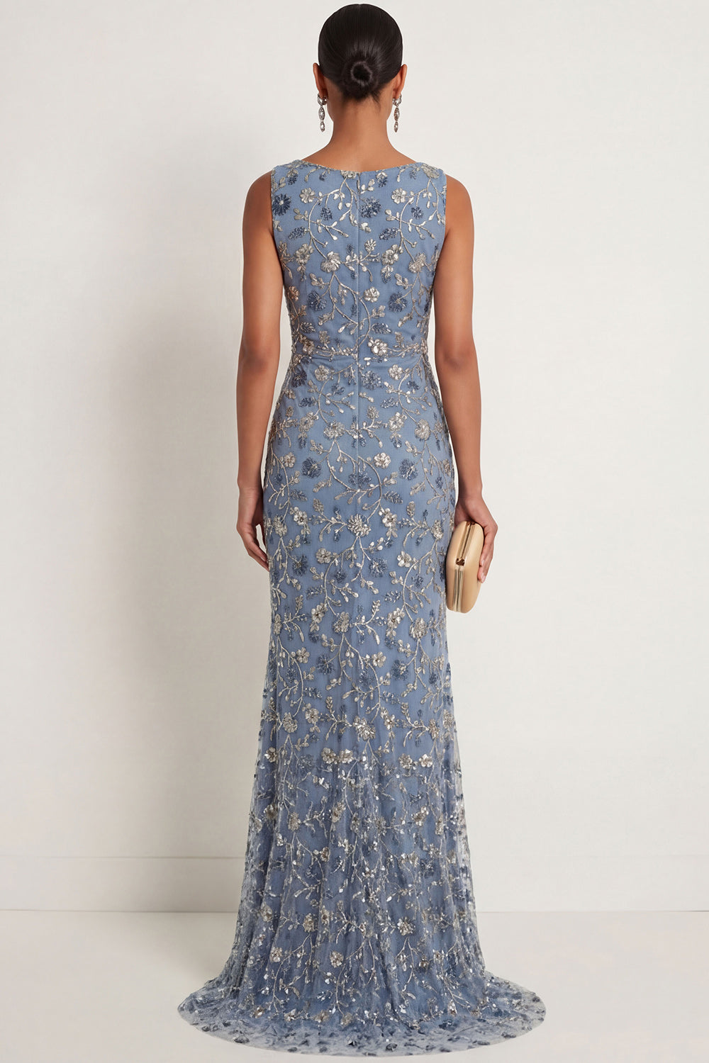 Sparkly Twilight Mermaid Floral Ruched Appliqued Long Formal Dress with Slit