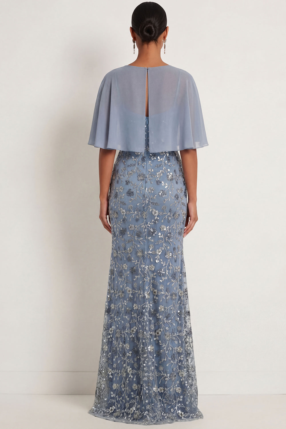 Floral Twilight Mermaid Spaghetti Straps Ruched Long Formal Dress with Slit