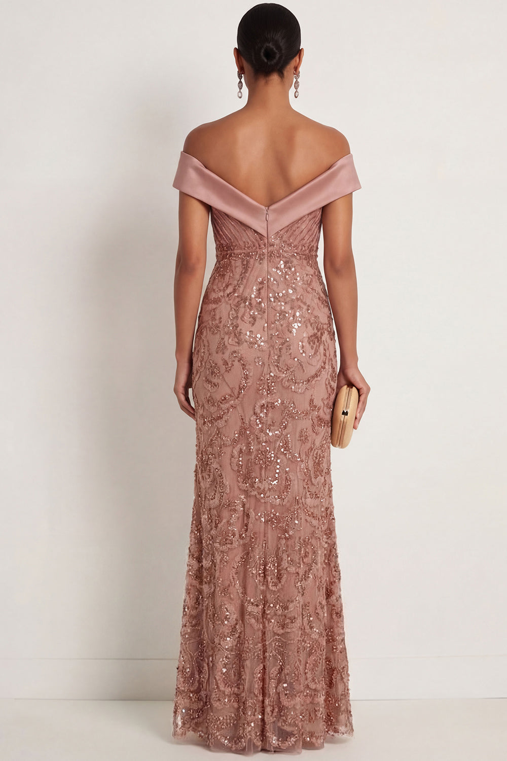 Desert Rose Sparkly Sequined Mermaid Ruched Long Formal Dress