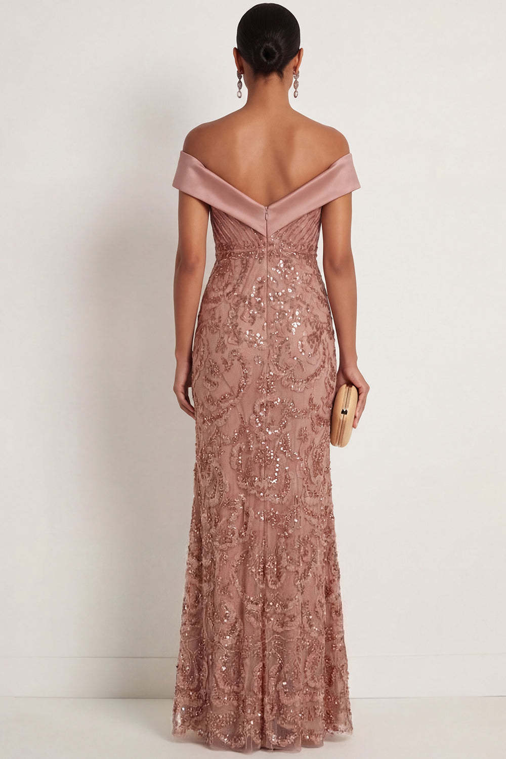 Desert Rose Sparkly Sequined Mermaid Ruched Long Formal Dress