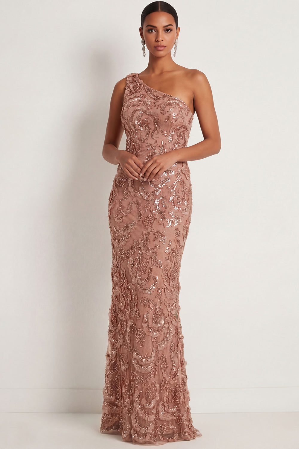 Sparkly Desert Rose Sequined Mermaid Long Formal Dress