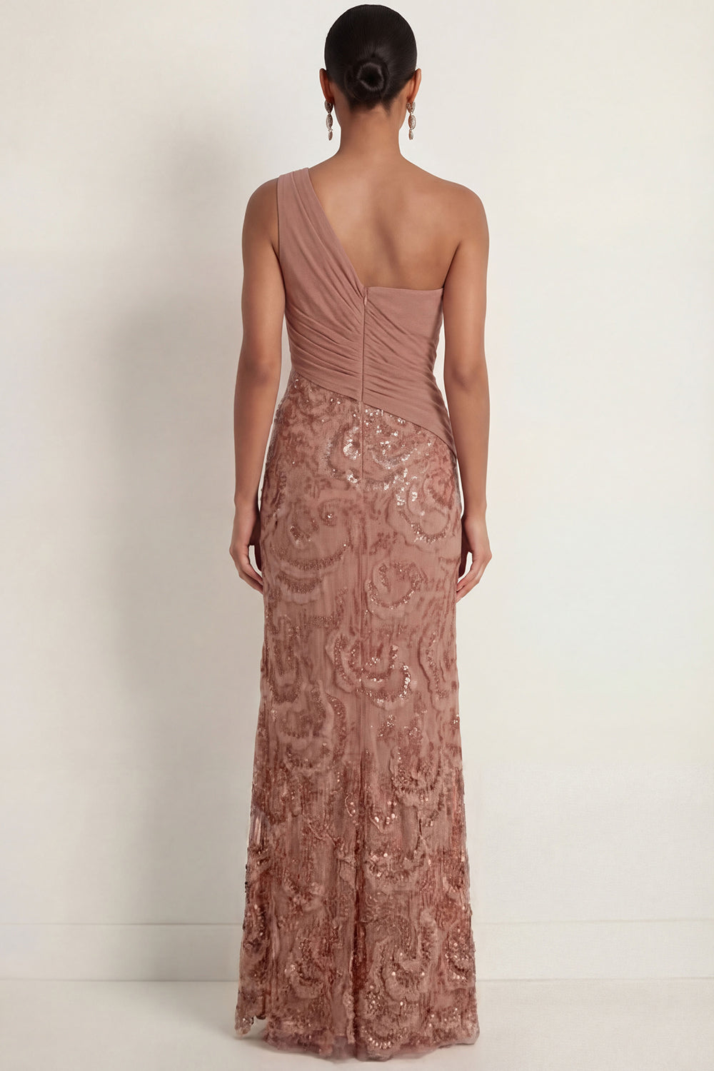 Sparkly Desert Rose Sequined Mermaid Ruched Long Formal Dress