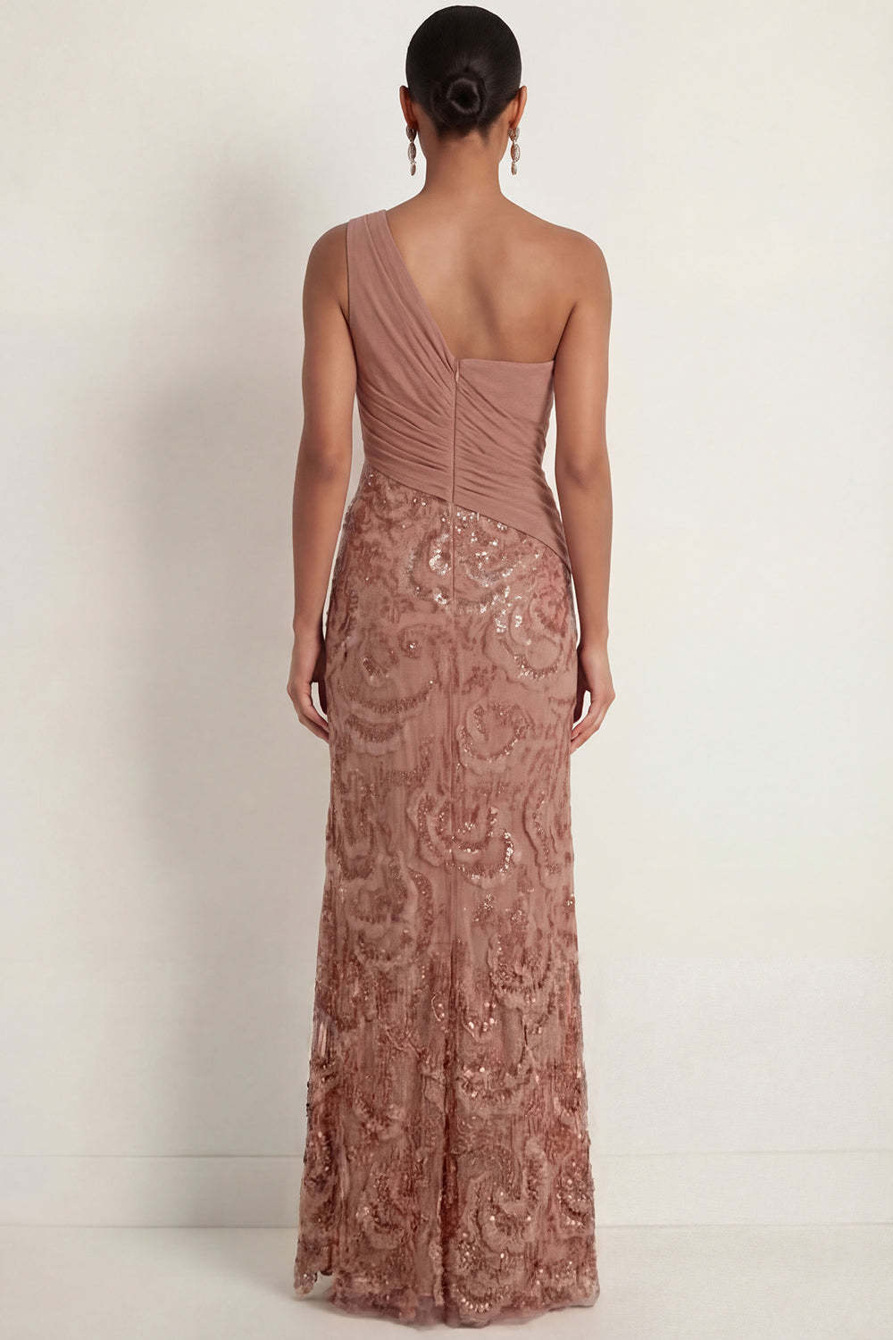 Sparkly Desert Rose Sequined Mermaid Ruched Long Formal Dress