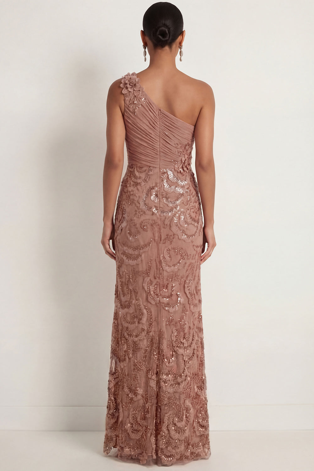 Sparkly Desert Rose Sequined Mermaid Floral Long Formal Dress