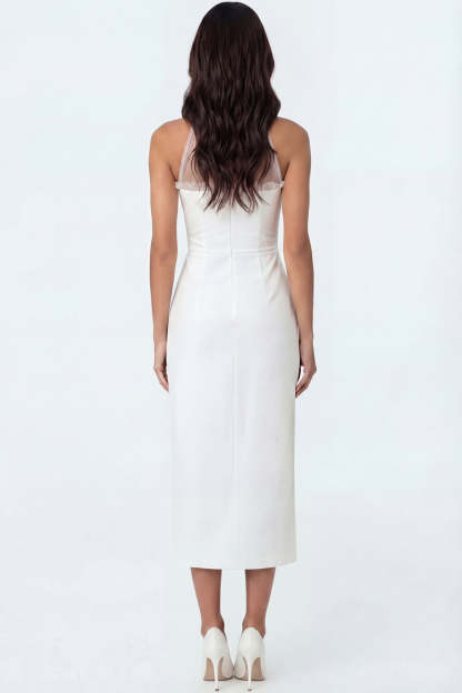 White Mermaid Halter Neck Satin Sleeveless Long Engagement Dress