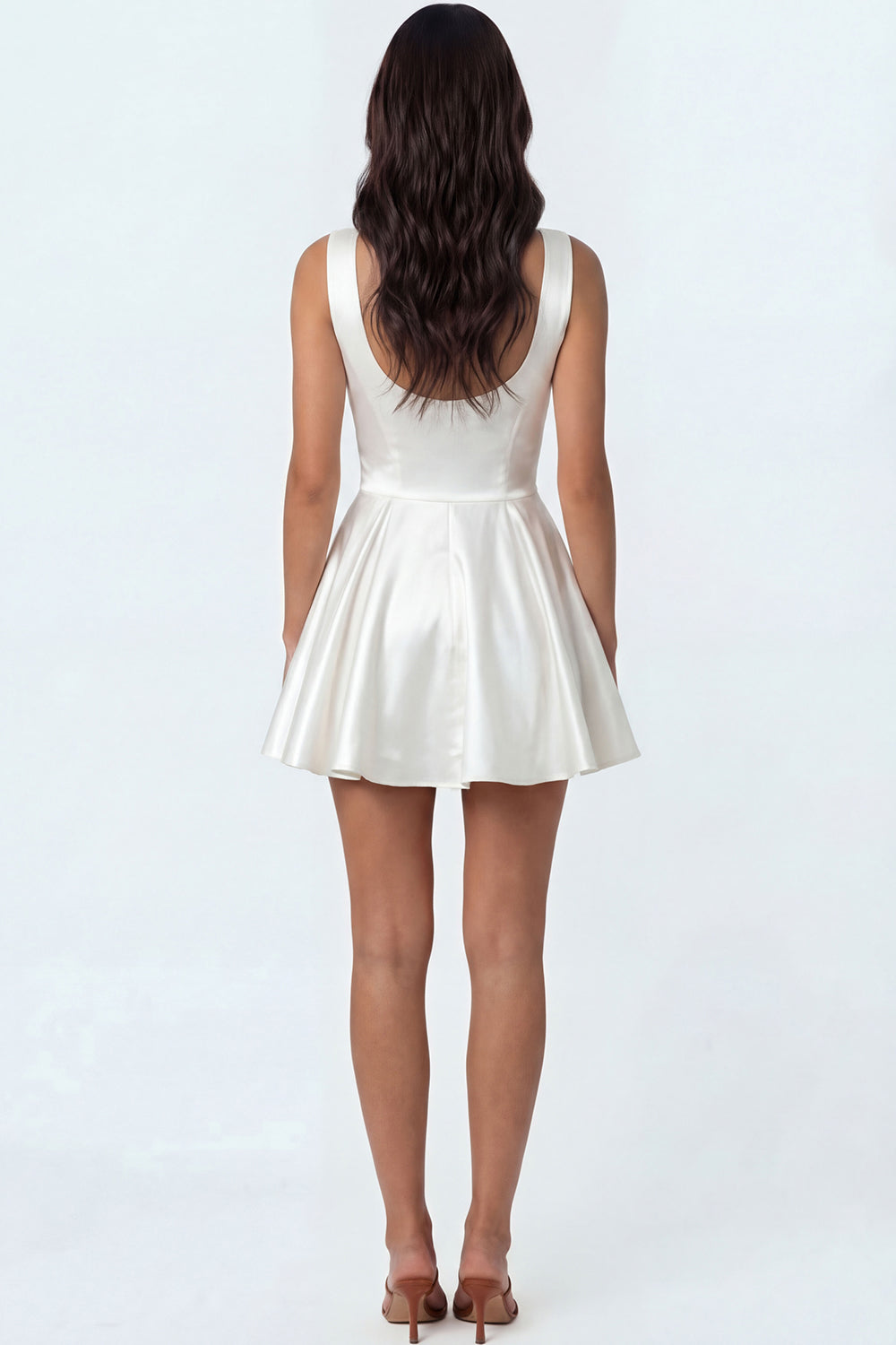 A Line Satin White Square Neck Short Engagement Dress
