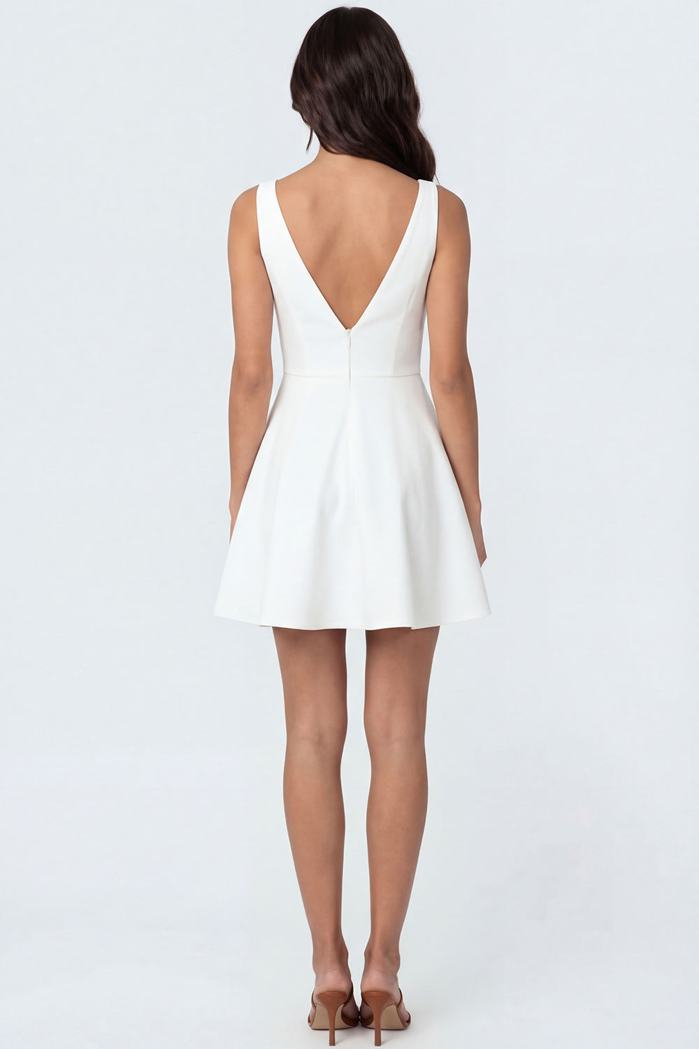 A Line Satin White Deep V Neck Short Engagement Dress