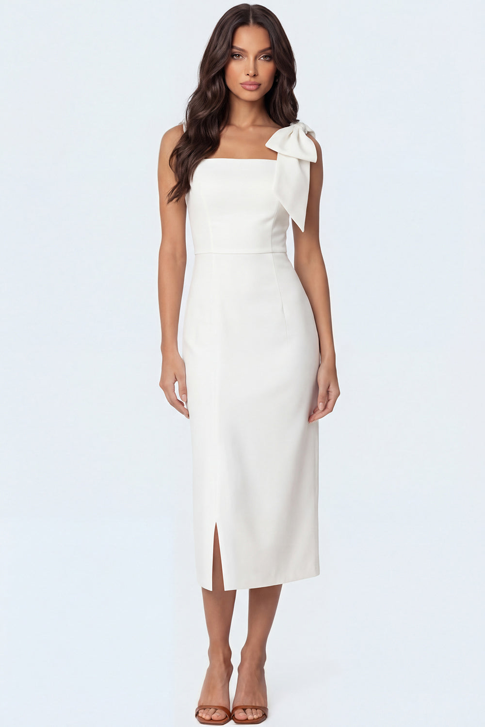 Sheath Thick Straps Candy Pink Backless Sleeveless Long Formal Dress with Bow