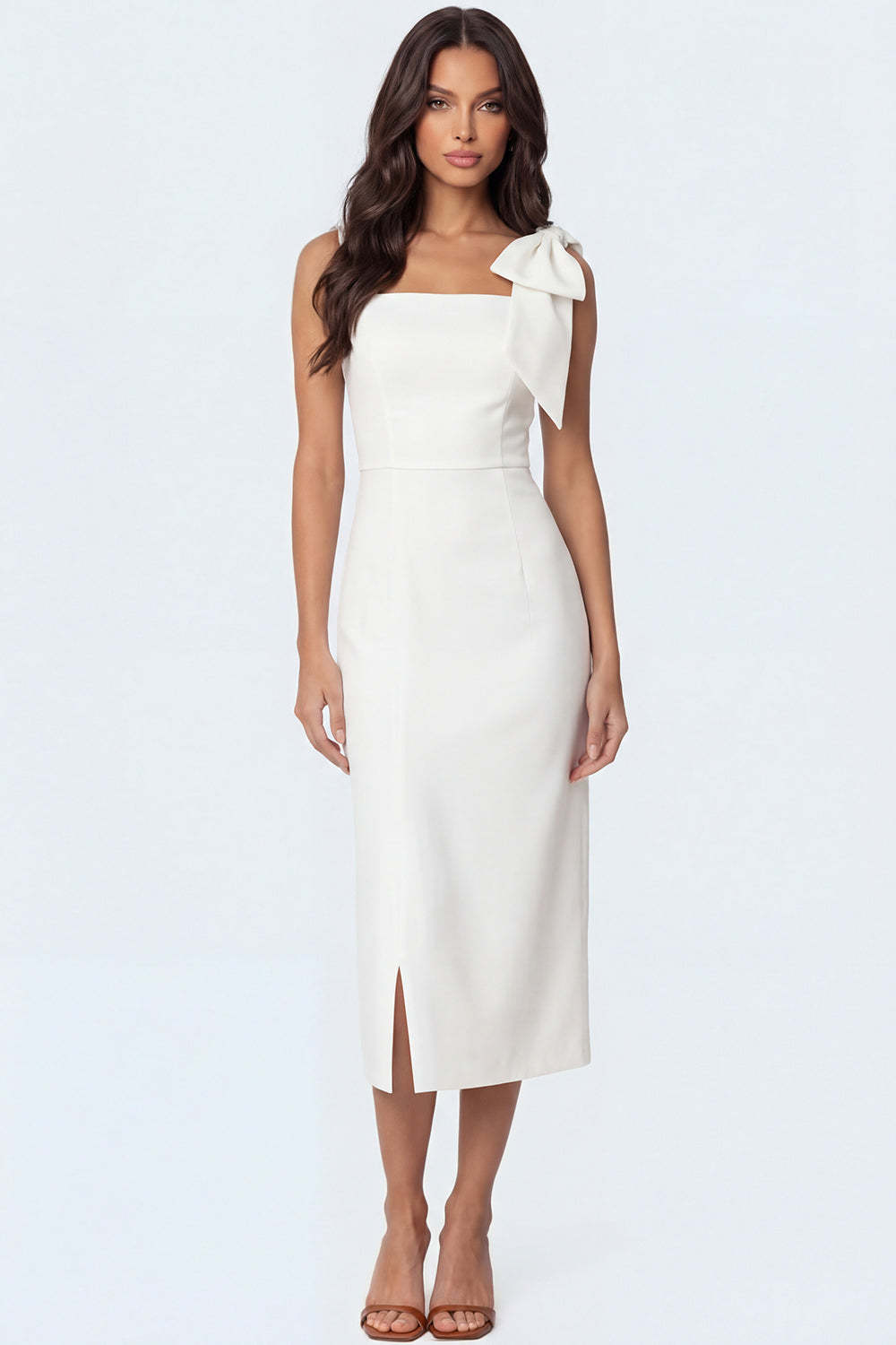 Sheath Thick Straps Candy Pink Backless Sleeveless Long Formal Dress with Bow