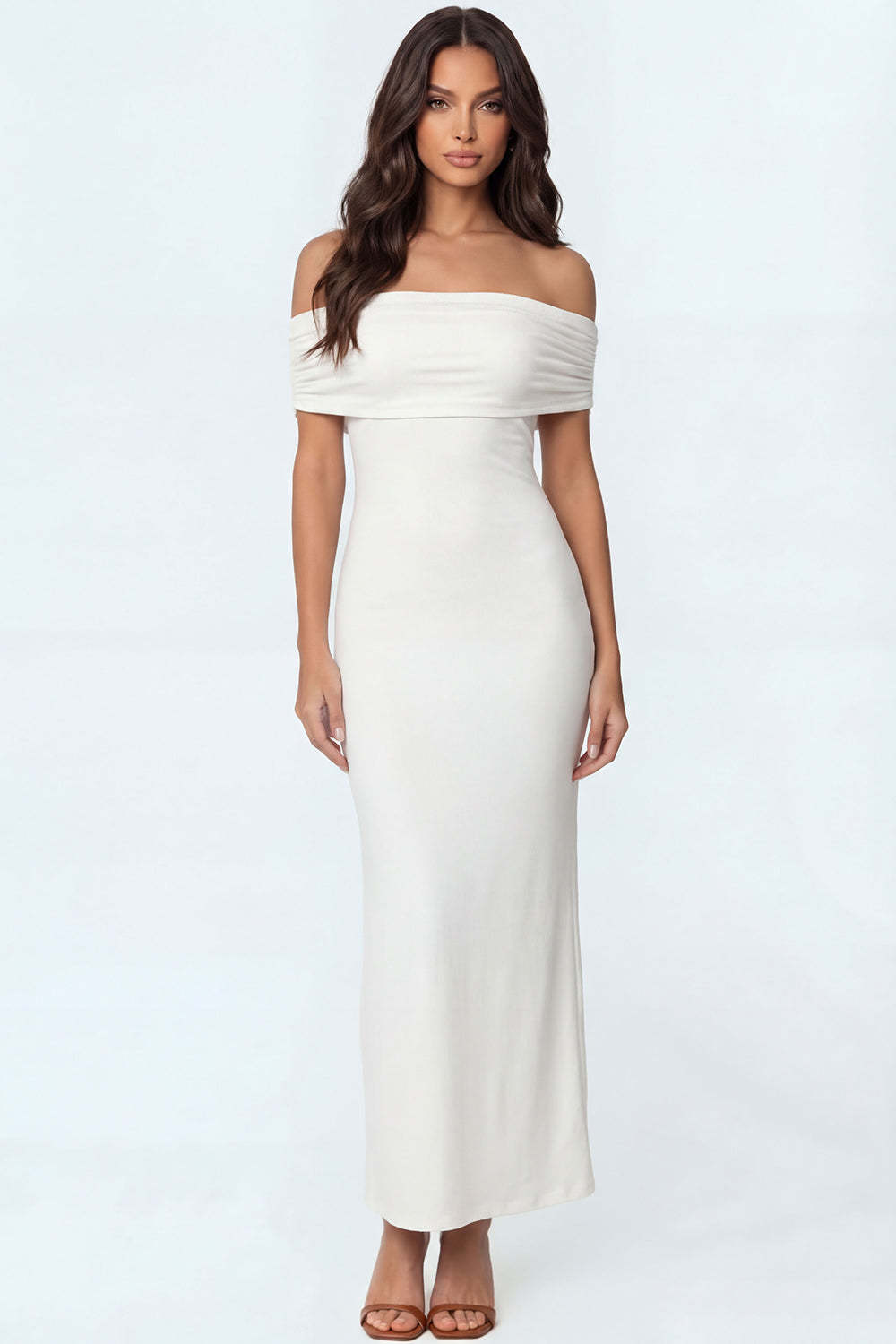 Leely Women White Mermaid Off the Shoulder Long Engagement Dress Backless Sleeveless Satin Bridal Shower Bridal Shower Dress