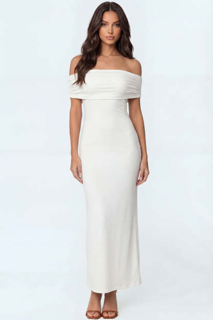 Leely Women White Mermaid Off the Shoulder Long Engagement Dress Backless Sleeveless Satin Bridal Shower Bridal Shower Dress