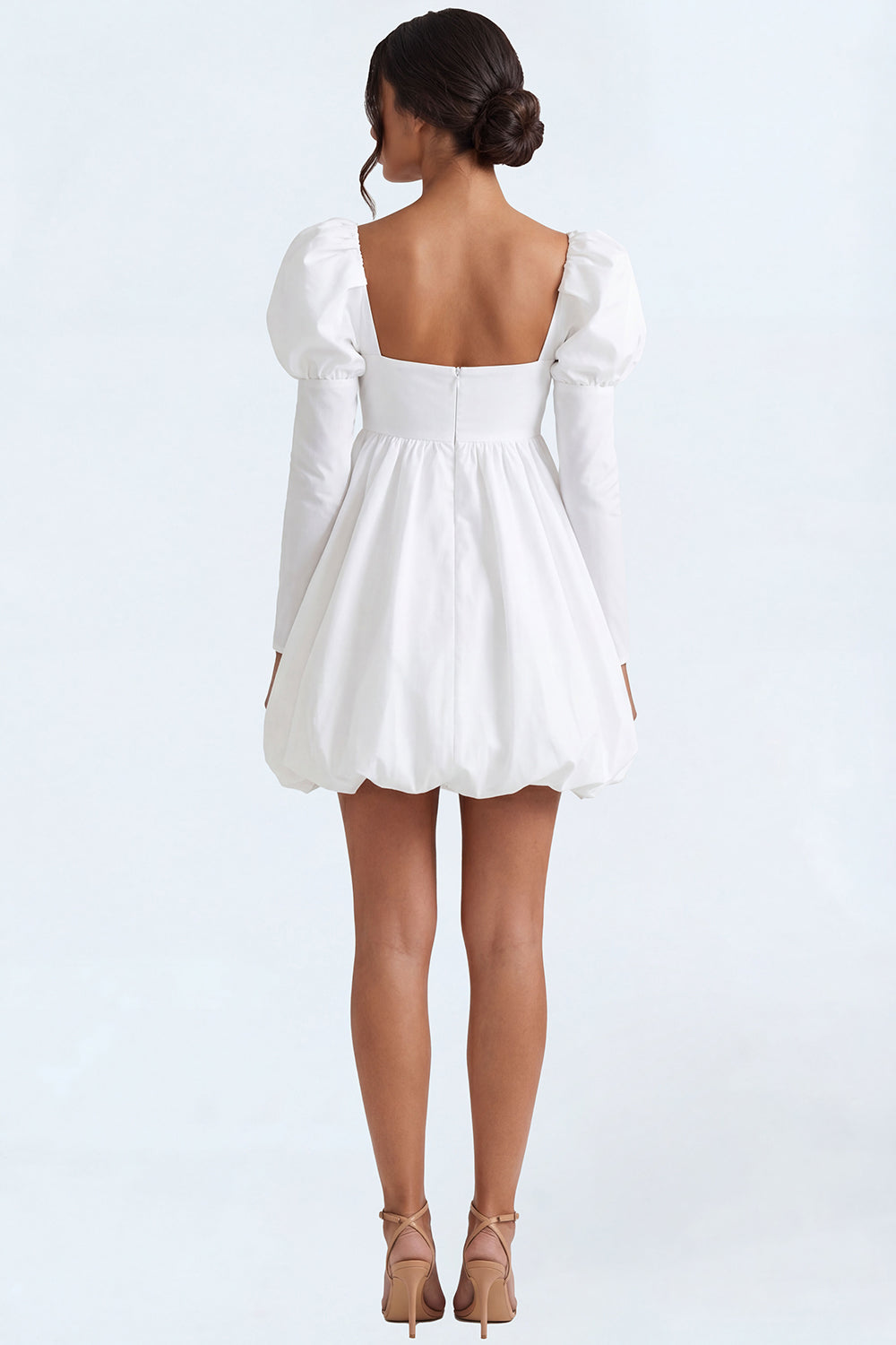 A Line White Square Neck Short Bridal Shower Dress with Long Sleeves
