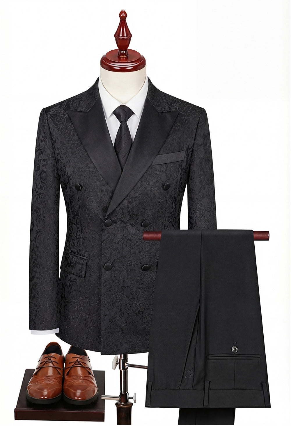Black Peaked Lapel 3-Piece Double Breasted Men's Suits