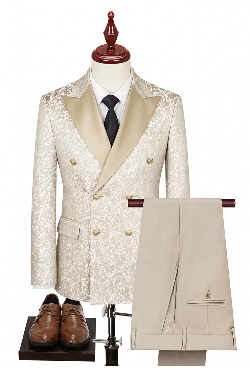 Black Peaked Lapel 3-Piece Double Breasted Men's Suits