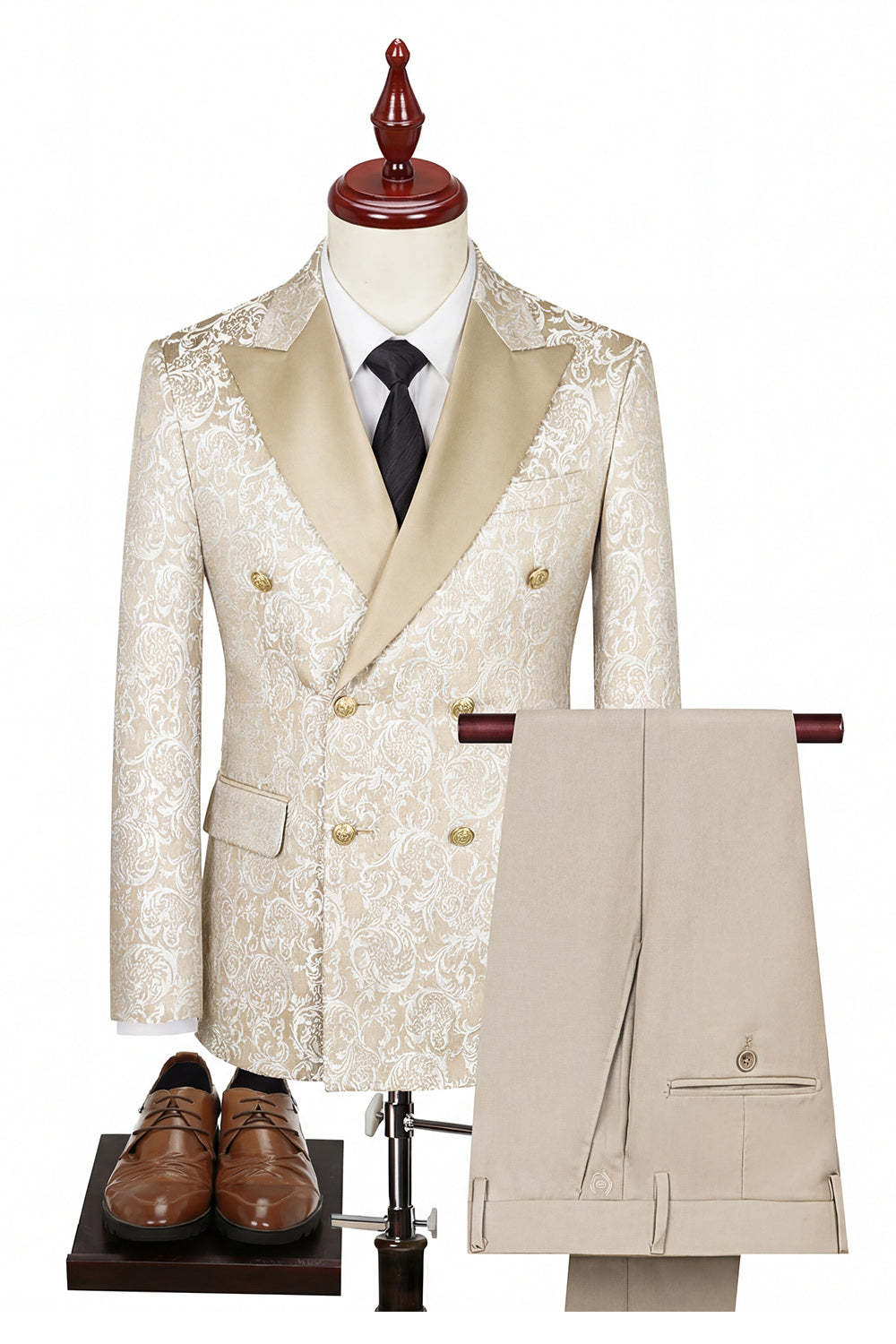 Black Peaked Lapel 3-Piece Double Breasted Men's Suits