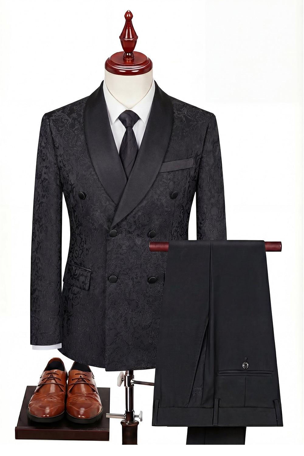 Double Breasted Black Shawl Lapel 3-Piece Men's Suits