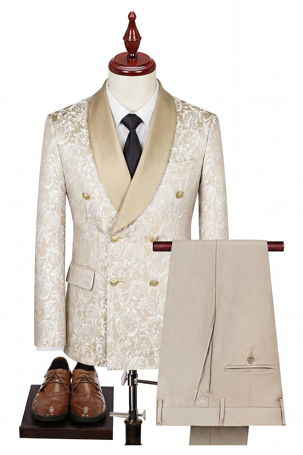 Double Breasted Black Shawl Lapel 3-Piece Men's Suits
