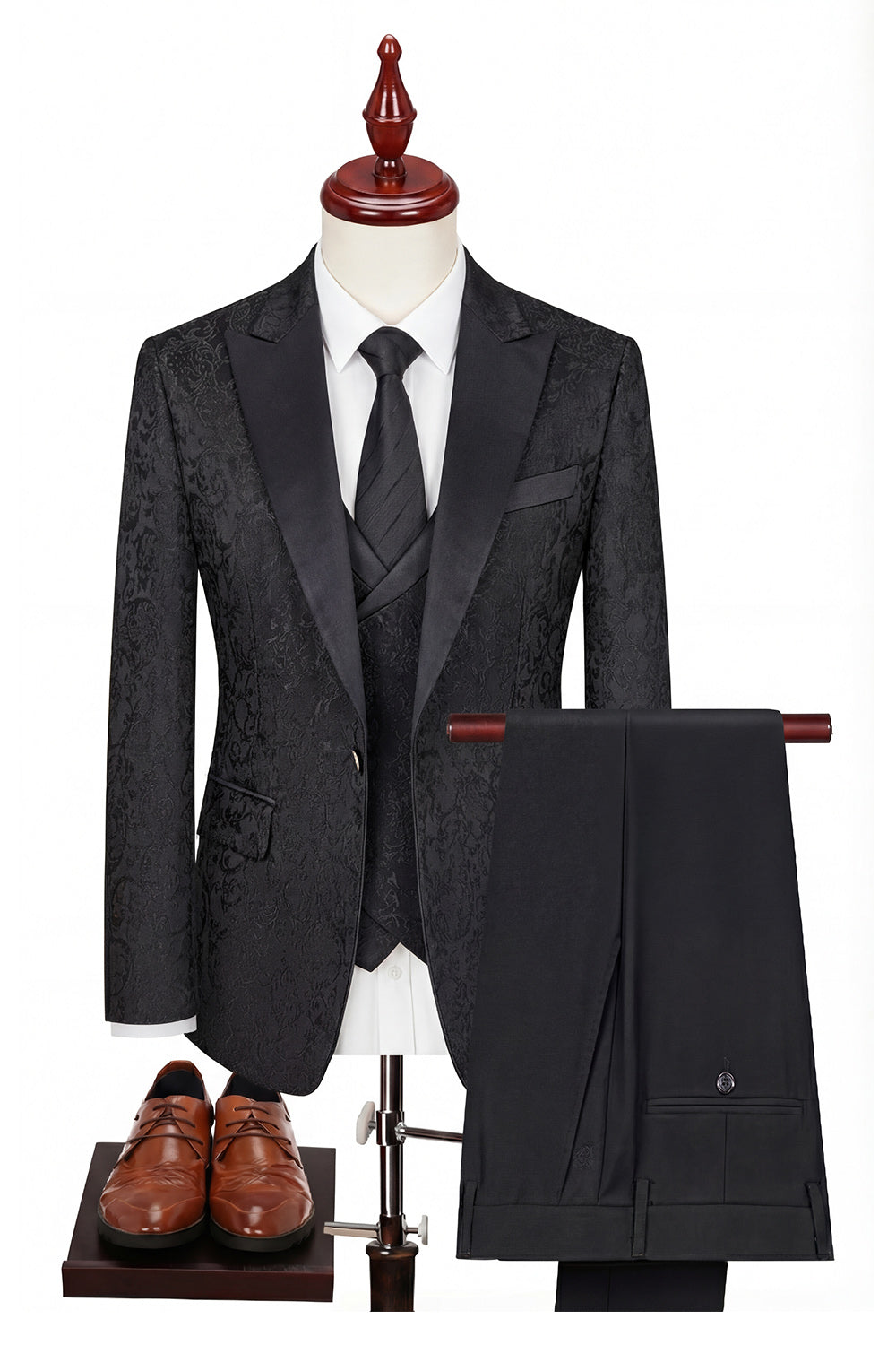 3-Piece Black Peaked Lapel One Button Men's Suits
