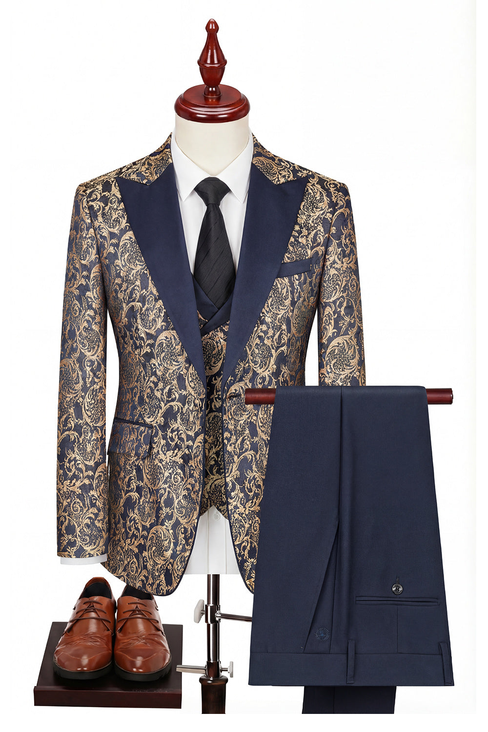 3-Piece Black Peaked Lapel One Button Men's Suits