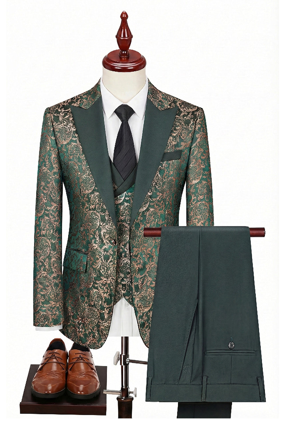 3-Piece Black Peaked Lapel One Button Men's Suits