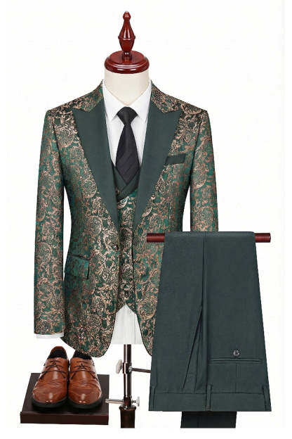 3-Piece Black Peaked Lapel One Button Men's Suits