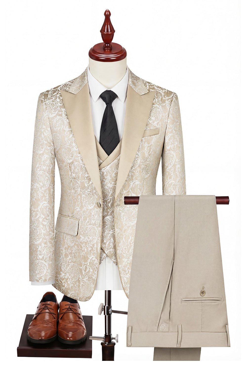3-Piece Black Peaked Lapel One Button Men's Suits