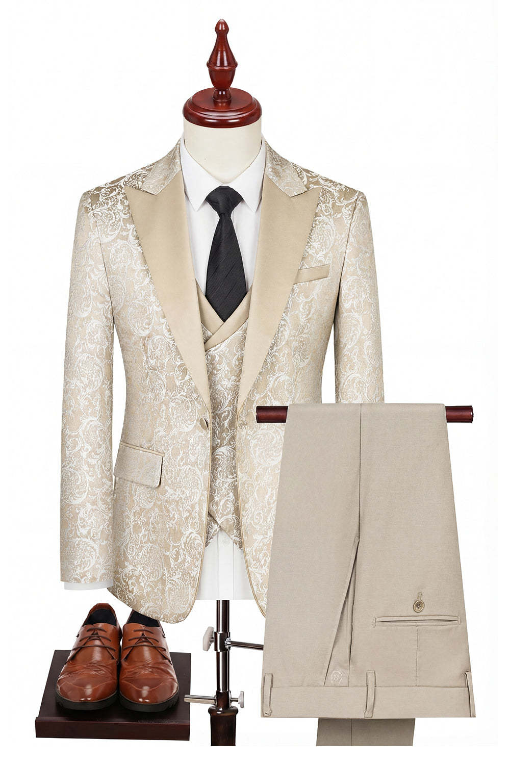 3-Piece Black Peaked Lapel One Button Men's Suits