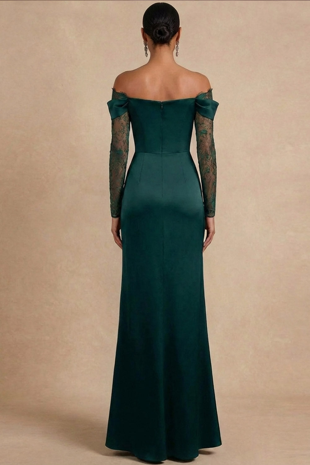 Dark Green Ruched Off the Shoulder Long Wedding Guest Dress with Slit