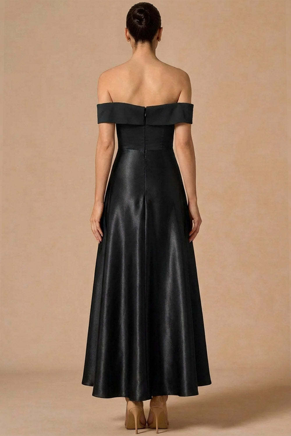 Off the Shoulder Black A Line Backless Long Formal Dress