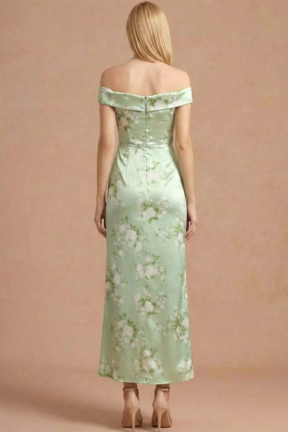 Dusty Sage Floral Satin Mermaid Maxi Bridesmaid Dress