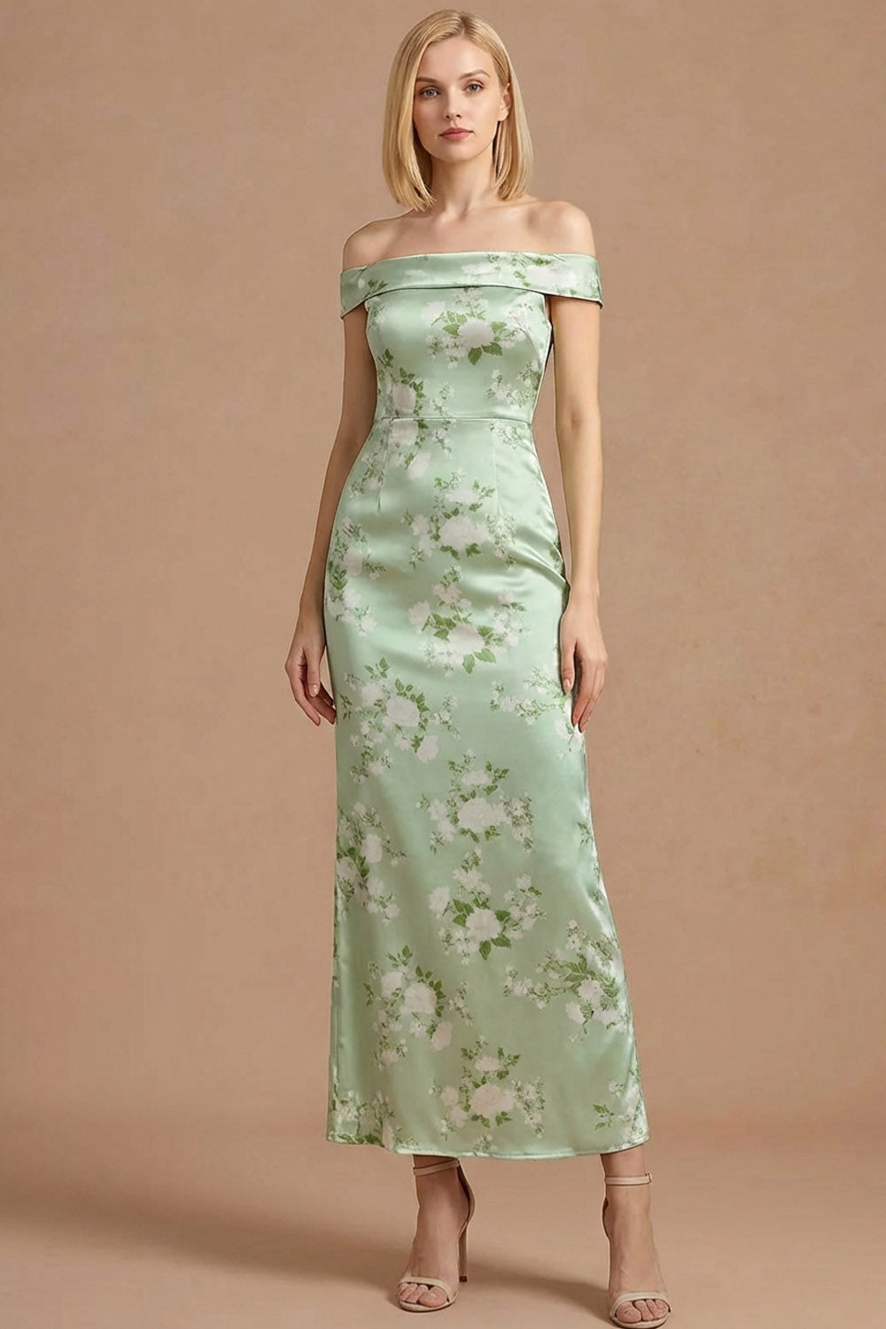 Dusty Sage Floral Satin Mermaid Maxi Bridesmaid Dress