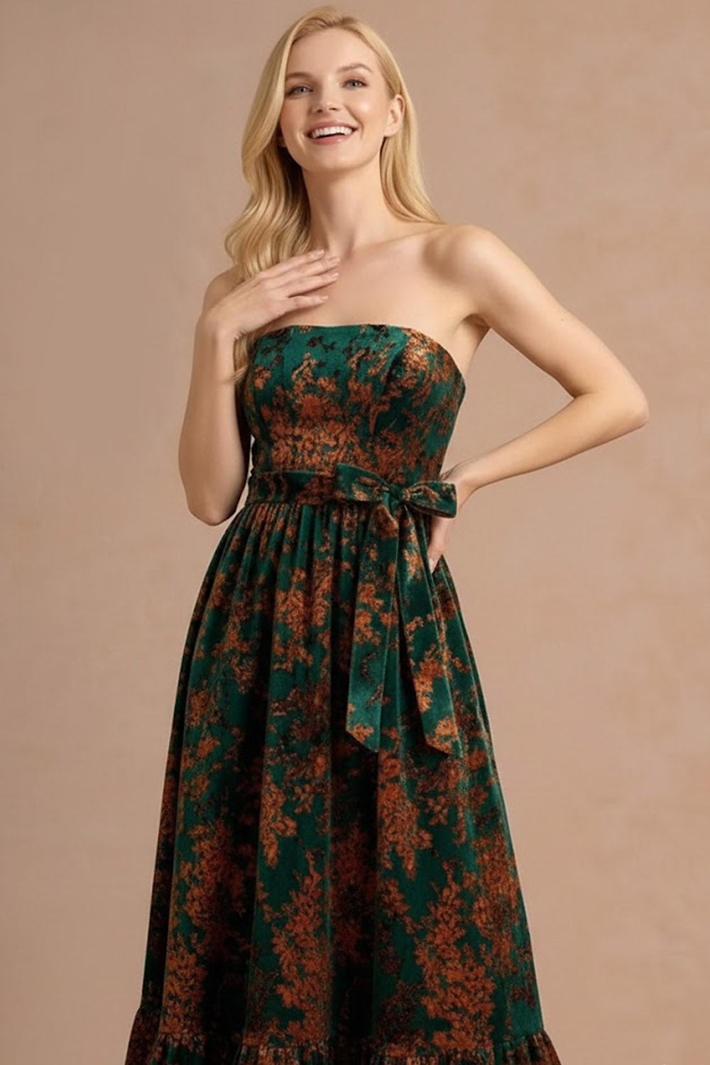 Peacock Green Floral Corset Maxi Wedding Guest Dress