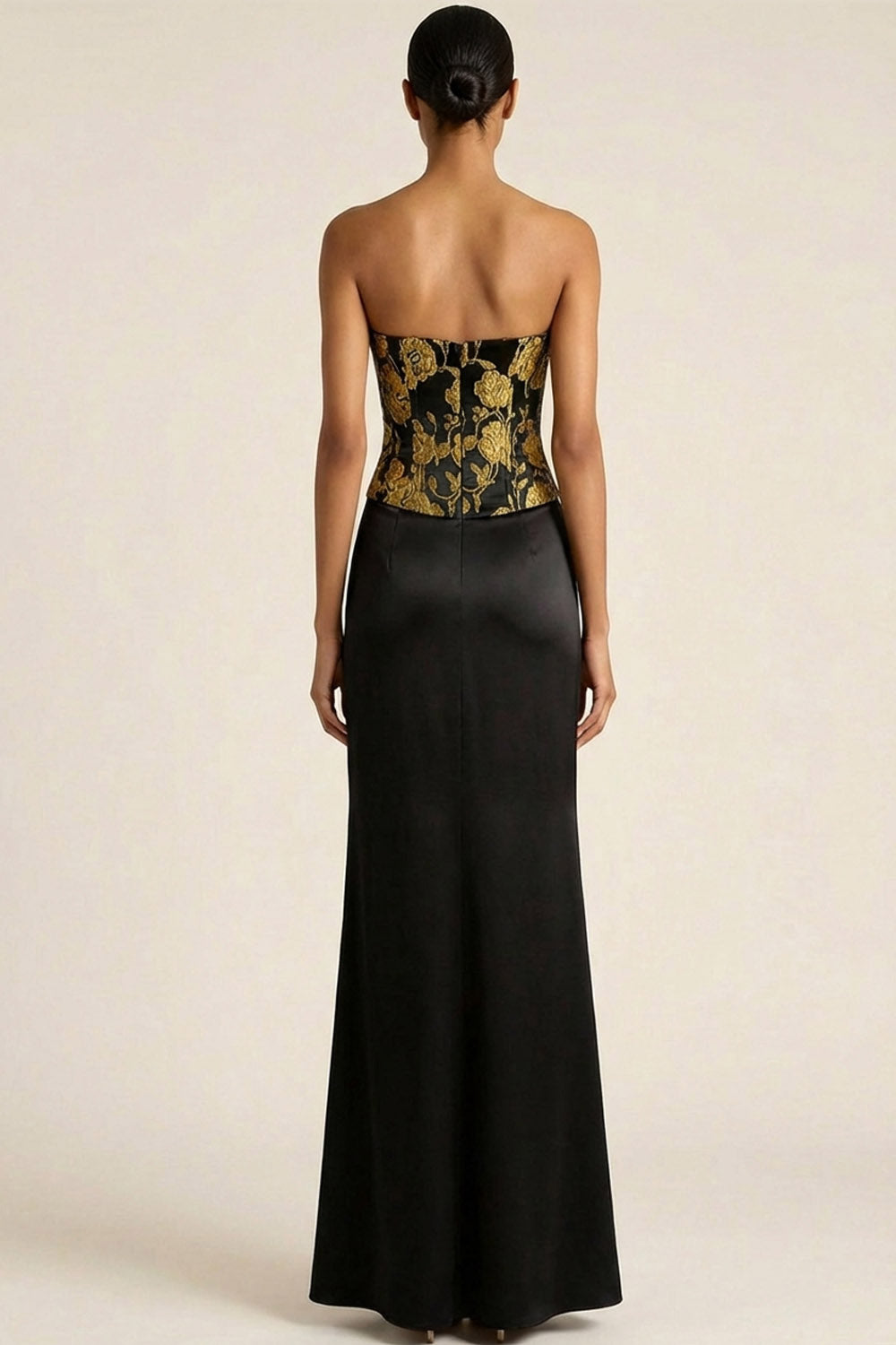 Golden Jacquard Mermaid Floral Long Formal Dress