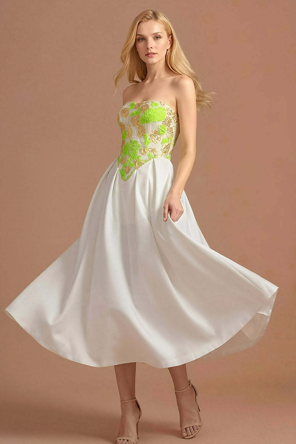 Light Green A Line Jacquard Backless Long Wedding Guest Dress