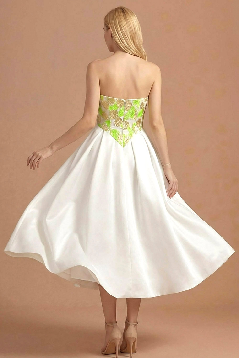 Light Green A Line Jacquard Backless Long Wedding Guest Dress