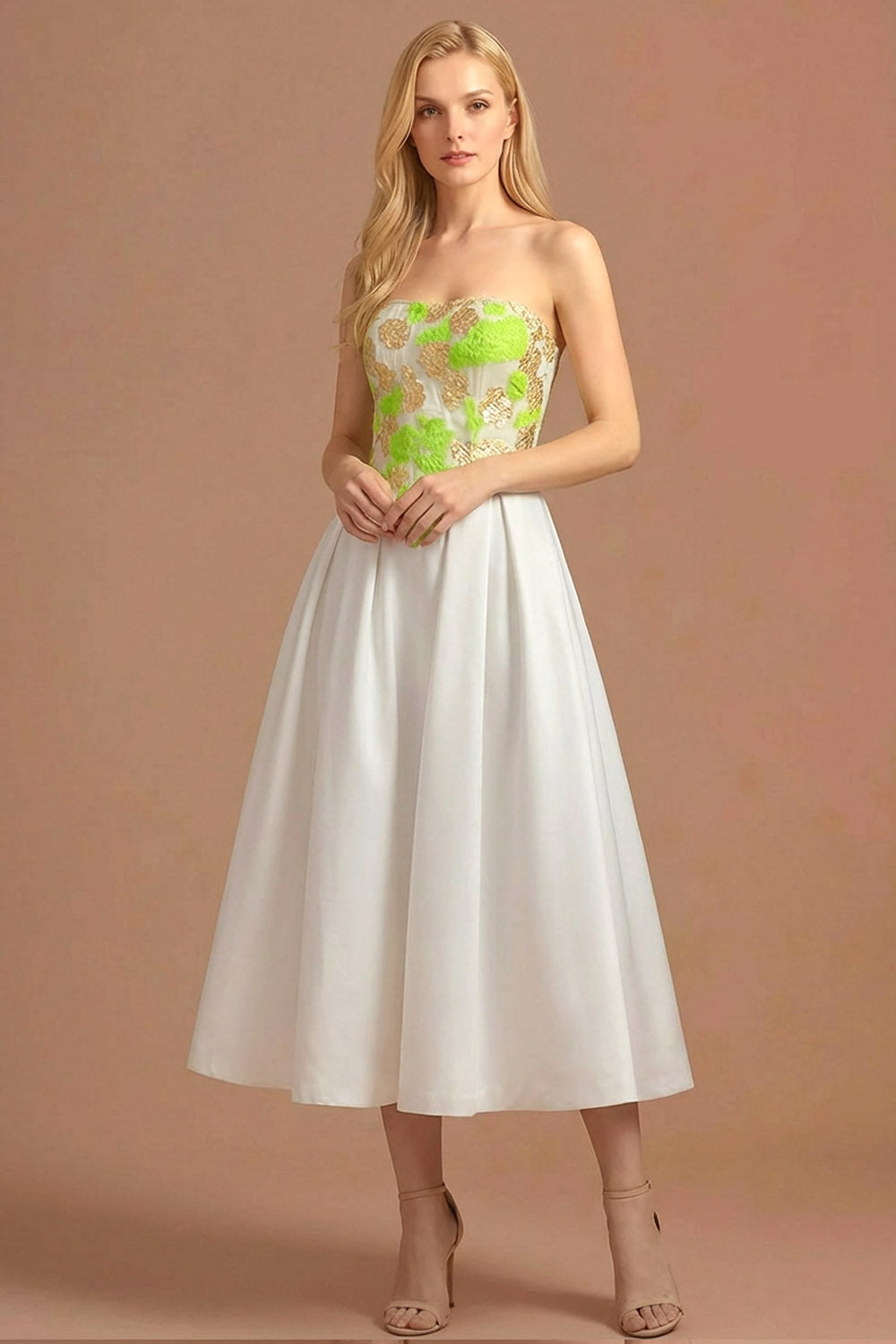 Light Green A Line Jacquard Backless Long Wedding Guest Dress