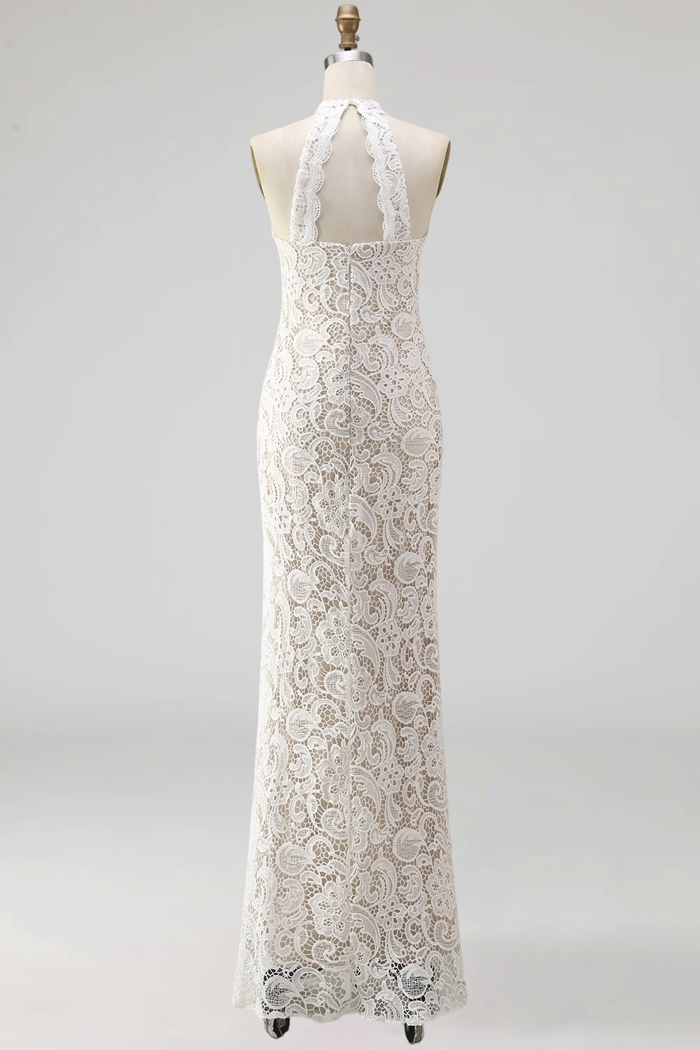 White Mermaid Lace Floral Long Wedding Reception Dress