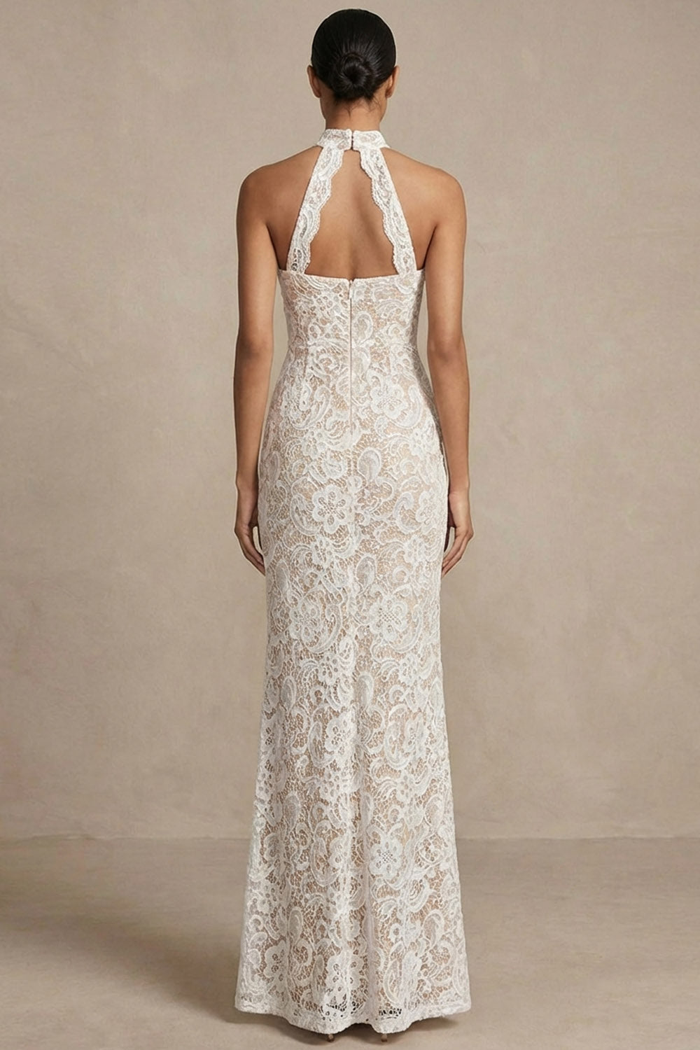 White Mermaid Lace Floral Long Wedding Reception Dress