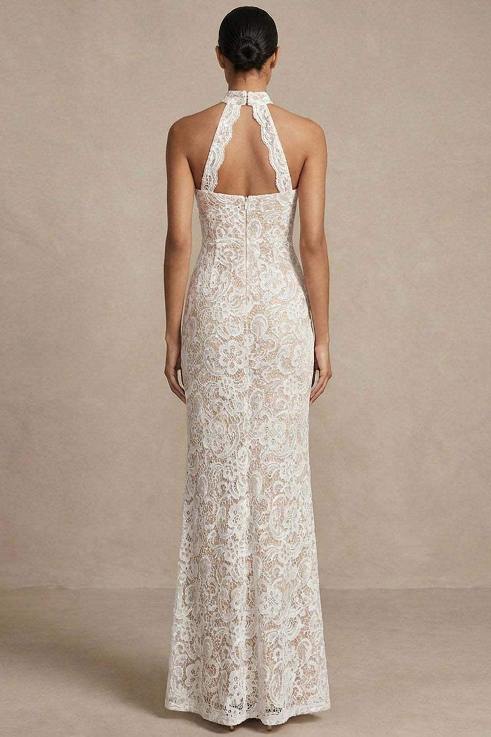 White Mermaid Lace Floral Long Wedding Reception Dress