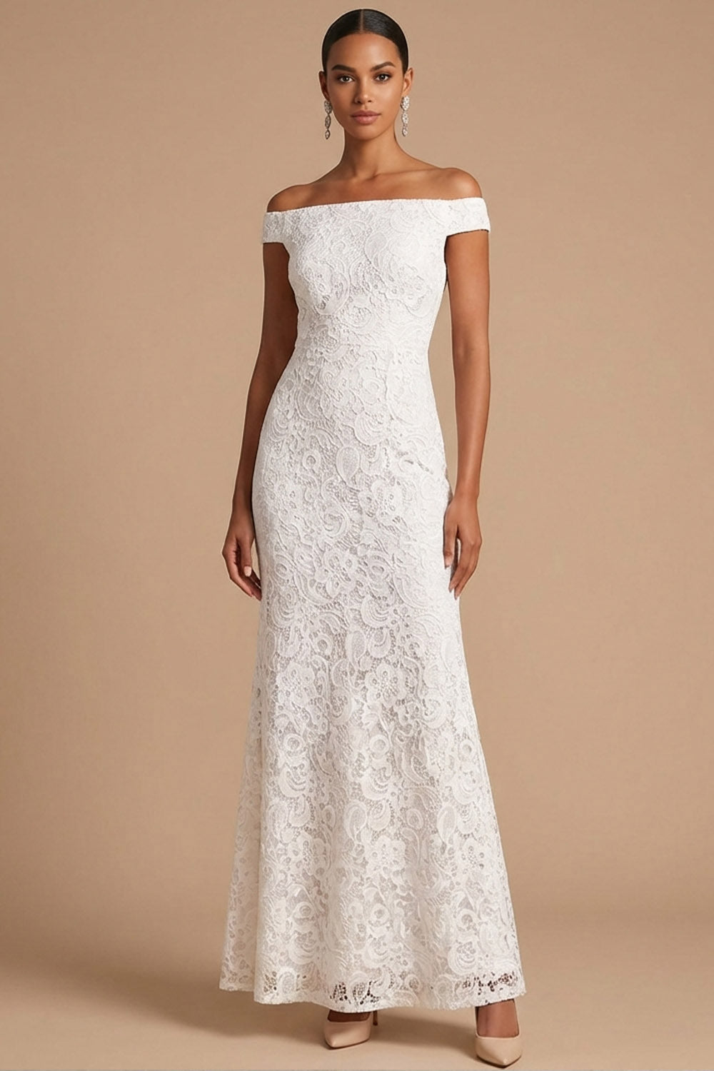 White Mermaid Lace Off the Shoulder Maxi Wedding Reception Dress