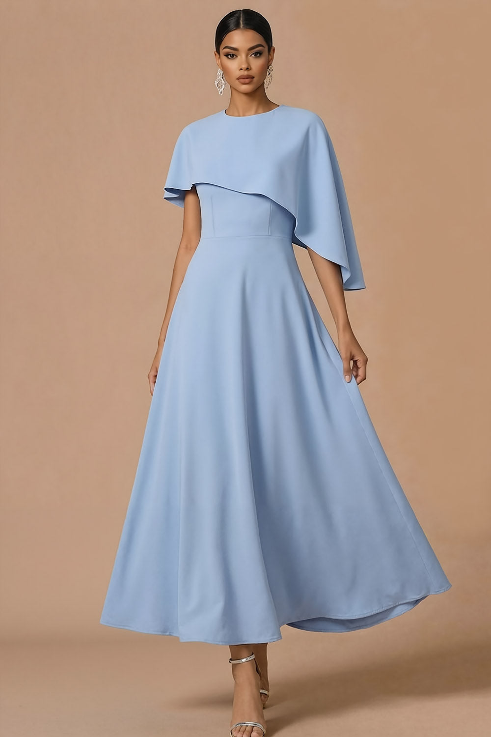 A Line White Chiffon Maxi Wedding Reception Dress with Cape