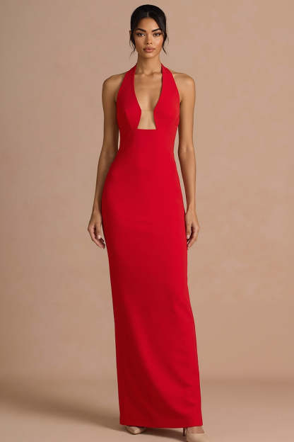 Mermaid Halter Neck White Sleeveless Maxi Wedding Reception Dress